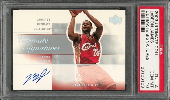 2003 Ultimate Collection #LJ-A LeBron James "Ultimate Signatures" Signed Rookie Card – PSA GEM MT 10